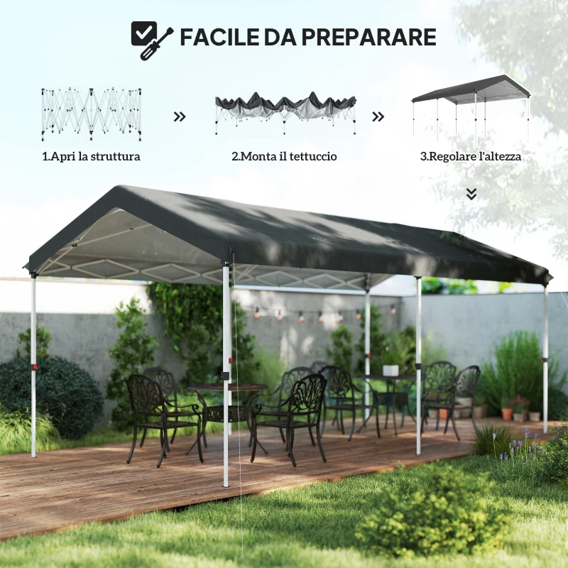 Outsunny Gazebo Pieghevole Pop Up 6x3 m, UPF50+ con Altezza Regolabile e Borsa di Trasporto, Grigio Scuro