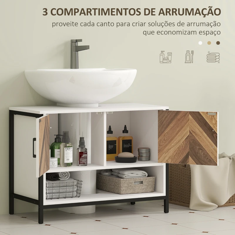 HOMCOM Móvel para Lavatório Pousar Móvel Casa de Banho com 2 Portas e Compartimento Aberto para Lavatório com ou sem Pedestral 80x40x60 cm Branco e Madeira