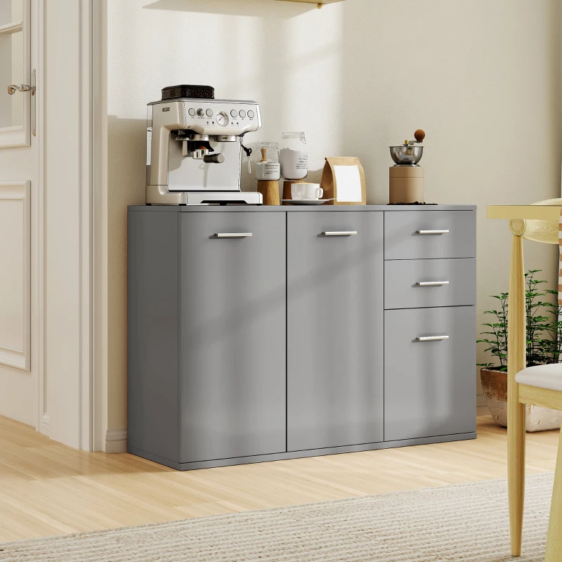 HOMCOM Credenza Moderna con 3 Armadietti e 2 Cassetti, in Legno, 106x35x76 cm, Grigio Chiaro