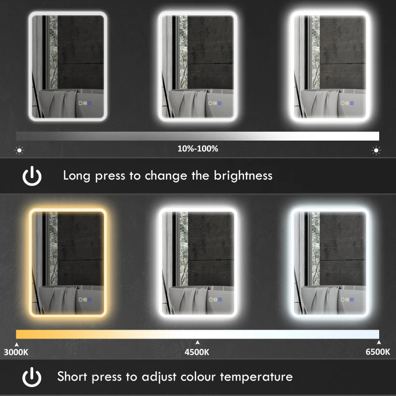 HOMCOM 70 x 50cm LED Bathroom Mirror, with Bluetooth - Silver Tone