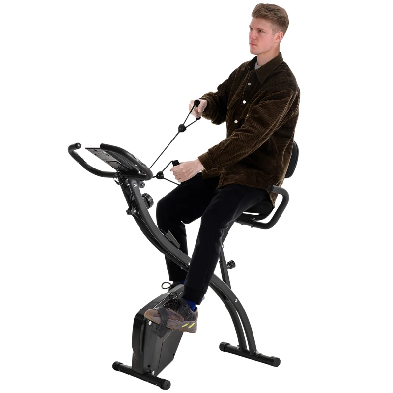HOMCOM Rower treningowy Składany X-bike Z parą kabli napinających 2 w 1 do użytku domowego Regulowane siedzisko i opór Stalowy 51 x 97 x 115 cm Czarny(m-15)