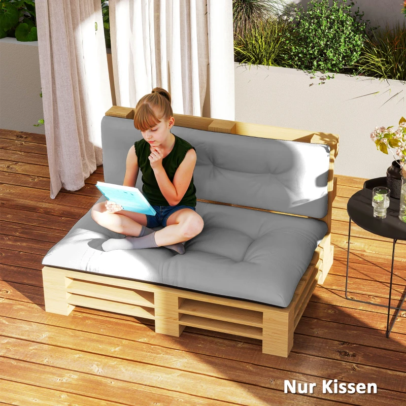 Outsunny Palettenkissen 2er Set Sitzkissen Palettenpolster mit Getuftetem Design Rückenlehne 120 x 77 x 10 cm Hellgrau