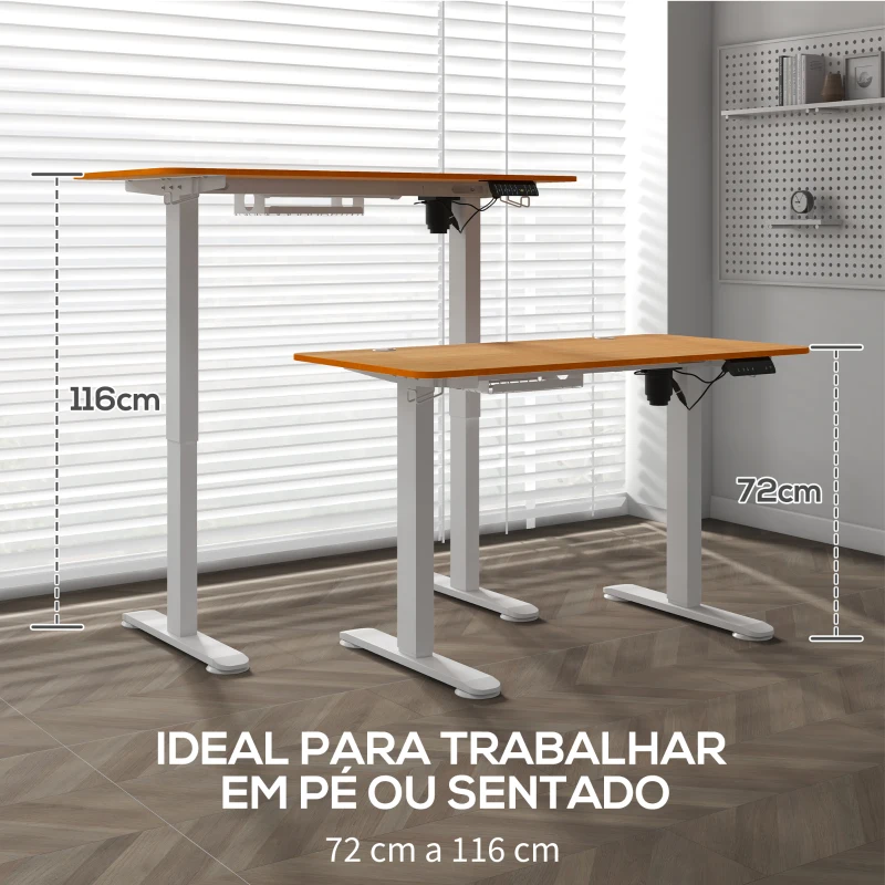 Vinsetto Secretária Elétrica  Ajustável em Altura com 3 Memórias Sistema de Colisão e Proteção contra Sobreaquecimento 120x60 cm Madeira e Branco