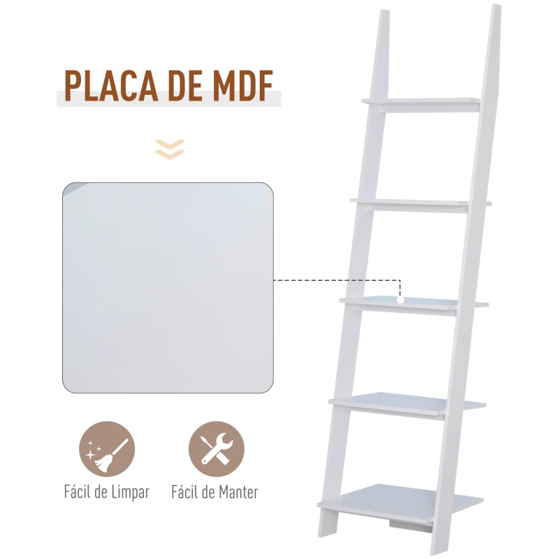HOMCOM Estante en forma de escada Estante com 5 Prateleiras Modernas Prateleiras de parede  para Banheiro Sala  50x40x195cm