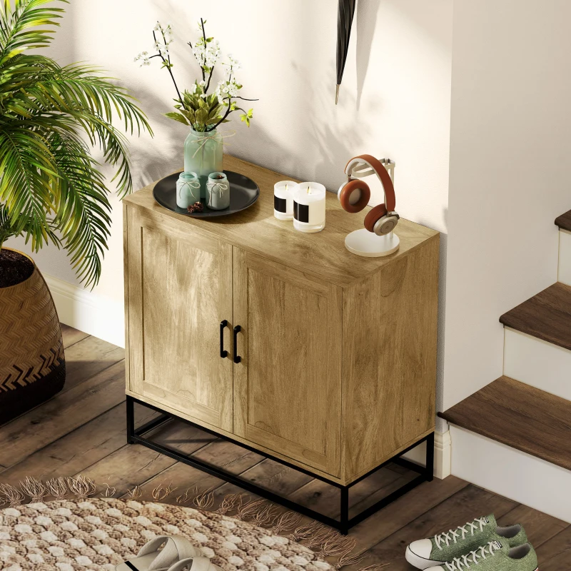 HOMCOM Buffet meuble de rangement 2 portes avec étagère intérieur réglable en hauteur 80l x 40P x 78H cm, bois naturel