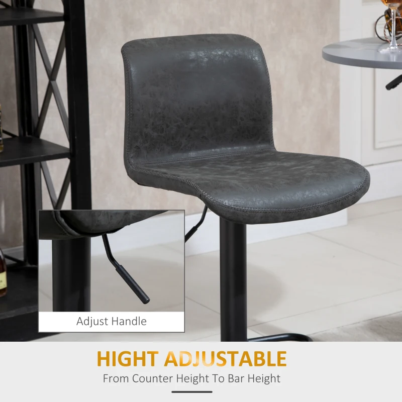 HOMCOM Set of 2 Bar Stool, Adjustable Height PU Leather Barstools with Swivel Seat and Footrest for Breakfast Bar, Kitchen and Home, Grey