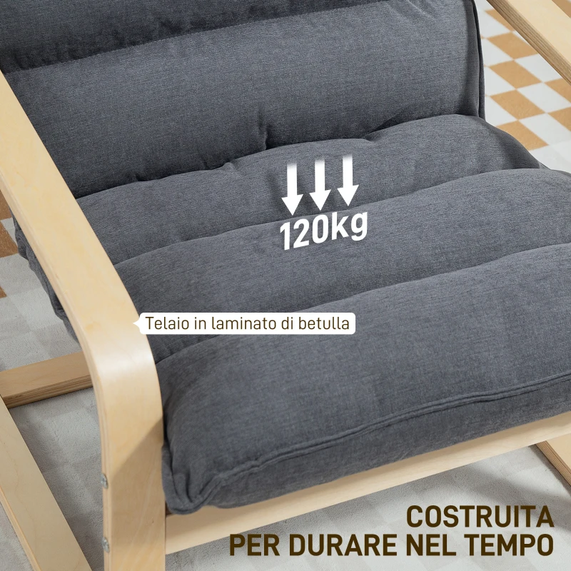 HOMCOM Poltrona a Dondolo Moderna con Braccioli in Legno e Cuscini Spessi in Velluto, 67x83x105 cm, Grigio