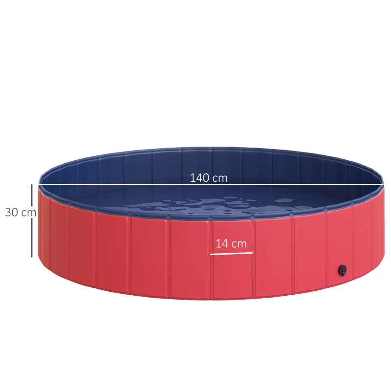 PawHut Piscina Dobrável para Cães Ø140x30 cm Banheira Portátil para Animais de Estimação Antiderrapante PVC Multiusos Cor Vermelho