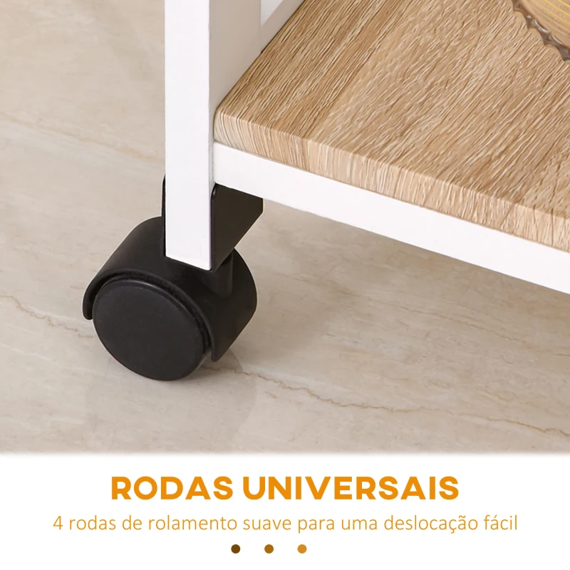 HOMCOM Carrinho de Cozinha com 4 Níveis com Rodas Prateleira Gaveta Bandeja 37x37x76 cm Branco