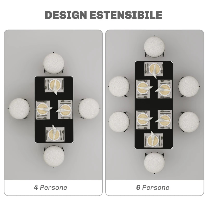 HOMCOM Tavolo Allungabile 4-6 Posti Espandibile da 120-160 cm con Gambe in Acciaio, Nero