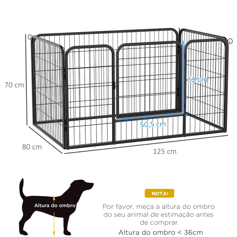 PawHut Parque para Animais de Estimação Retangular Gaiola para Cães 4 Paineis de Metal com Porta e Dupla Fechadura Cerca de Treinamento 129x84x70cm Preto
