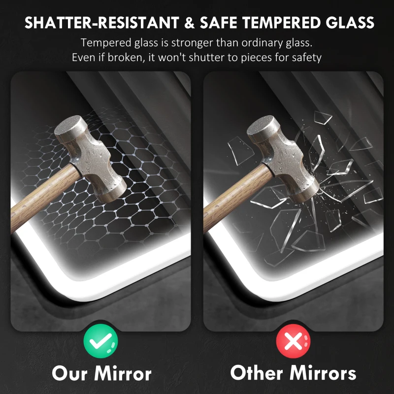 HOMCOM 70 x 50cm LED Bathroom Mirror, with Bluetooth - Silver Tone