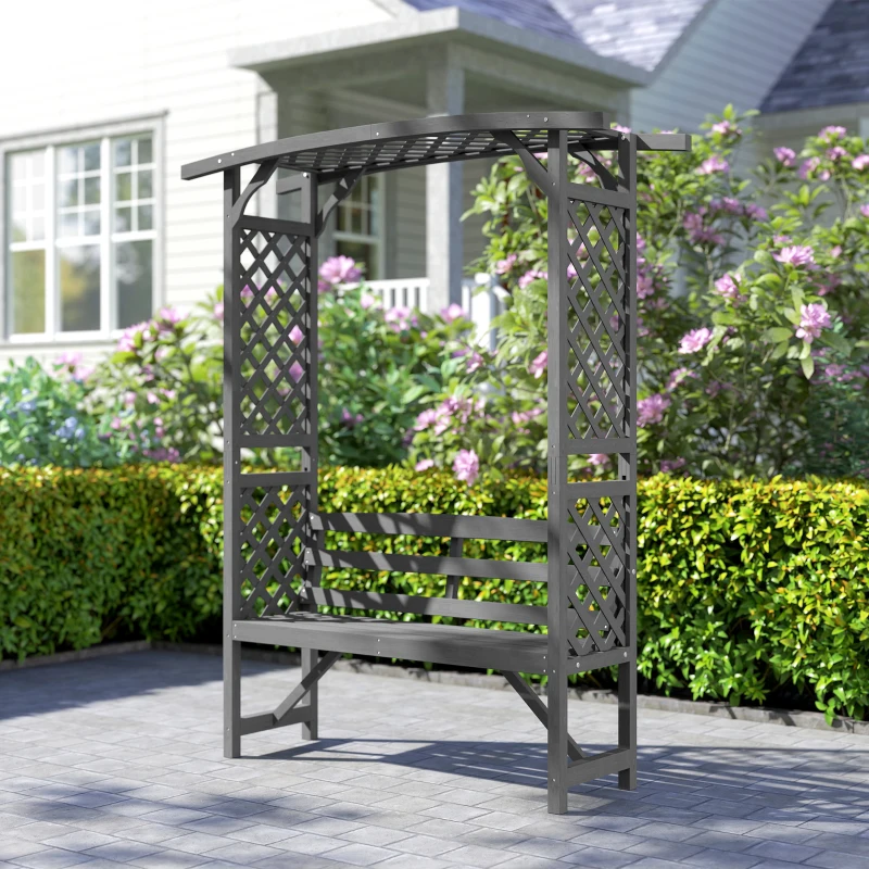 Outsunny Garden Bench, Wooden Garden Arbour with Seat for Vines/Climbing Plants, Grey