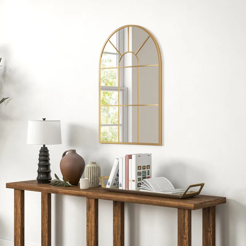 HOMCOM Espelho Decorativo de Parede 60x91 cm Espelho em Forma de Arco de Metal Estilo Moderno Dourado