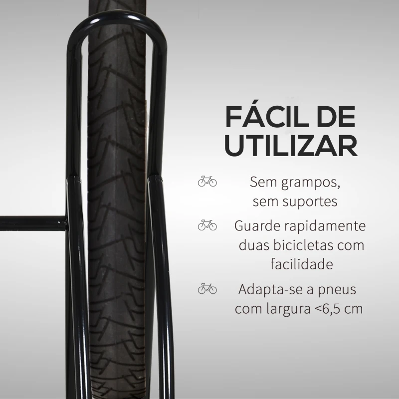 HOMCOM Suporte de Estacionamento Cruzado para 2 Bicicletas Aço Portátil 60x54x57 cm Preto