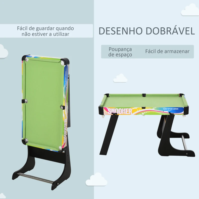 HOMCOM Mesa de Jogos Dobrável 4 em 1 Matraquilhos Hóquei de Mesa Bilhar Pingue-Pongue e Acessórios Incluídos 86,5x43,5x64 cm Multicor