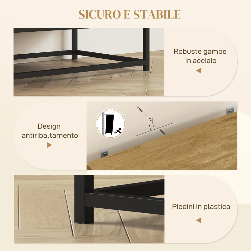 HOMCOM Credenza Moderna con 2 Cassetti, Armadietto Regolabile e Ripiano Aperto, in Legno e Acciaio, 80x40x78 cm, Marrone