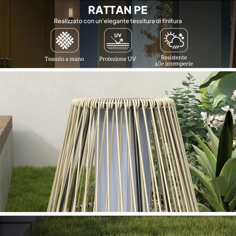 Outsunny Lampada Solare da Giardino con Illuminazione LED, in PE, Rattan e Acciaio, Ø26x72 cm, Grigio