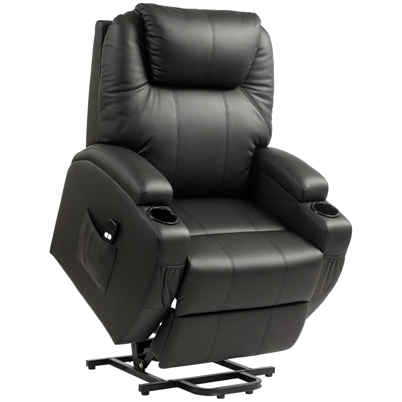 HOMCOM Fauteuil releveur électrique, fauteuil relax électrique avec repose-pied, dossier inclinable, télécommande, poches latérales et porte-gobelet - noir
