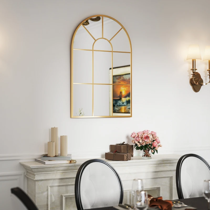 HOMCOM Espelho Decorativo de Parede 60x91 cm Espelho em Forma de Arco de Metal Estilo Moderno Dourado