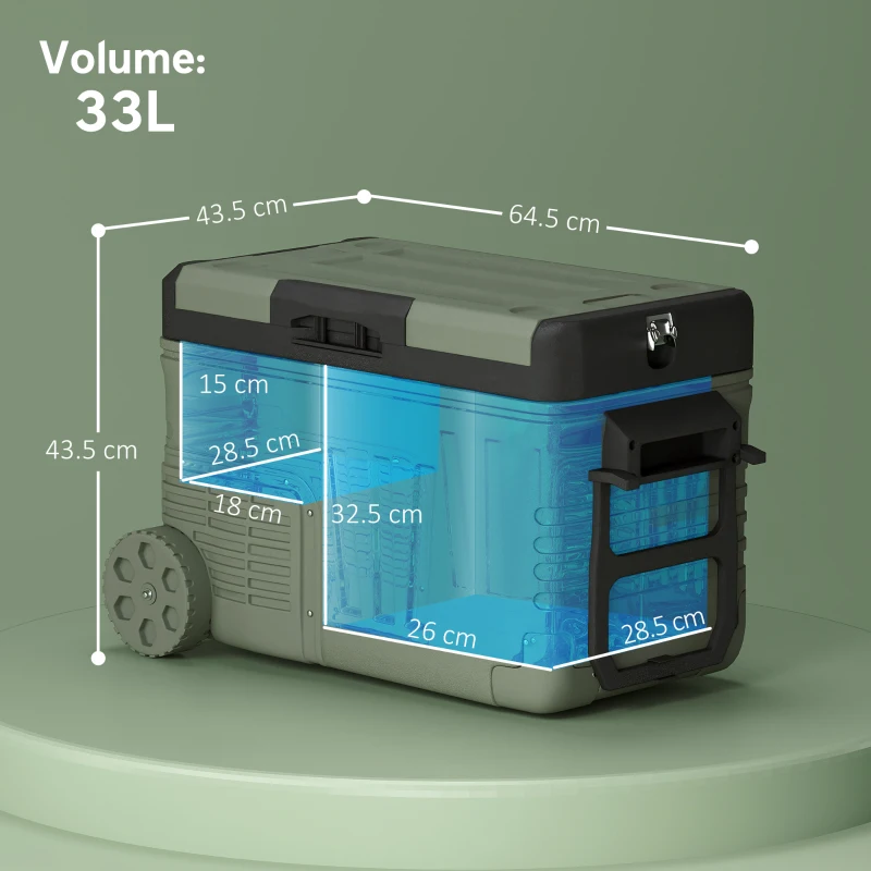 Outsunny 33L Car Fridge Freezer Dual Zone, Portable Camping Fridge 12V/24V DC & 100-240V AC, Electric Cool Box -20℃-20℃ with Wheels and LED Light, for Travel, RV, Road Trip, Picnic [Energy Class E]