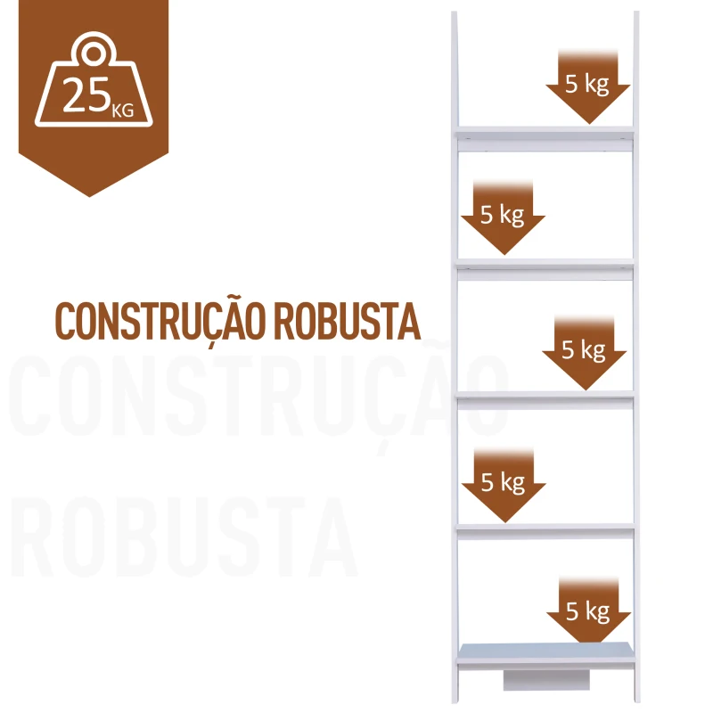 HOMCOM Estante en forma de escada Estante com 5 Prateleiras Modernas Prateleiras de parede  para Banheiro Sala  50x40x195cm