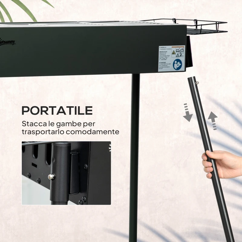 Outsunny Barbecue a Carbonella con 2 Griglie e Cestini Laterali, 94x39x70cm, Nero