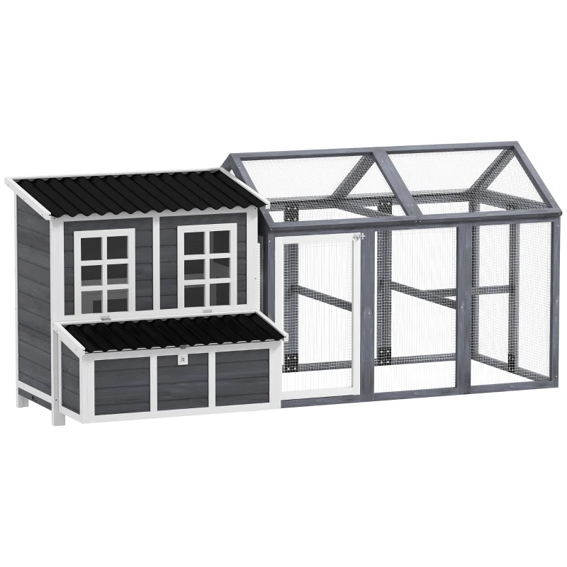 PawHut 2-Piece Wooden Chicken Coop and Run Set, Poultry Run Cage with Nesting Box, Slide-Out Tray, Roof, Perch