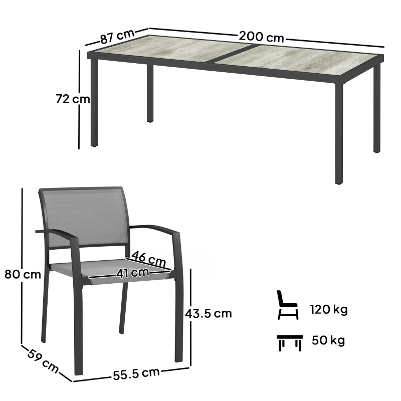 Outsunny Set da Giardino con Tavolo da Pranzo Rettangolare e 8 Sedie Impilabili con Braccioli, Grigio