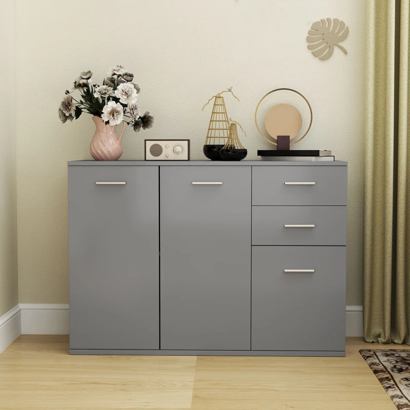 HOMCOM Credenza Moderna con 3 Armadietti e 2 Cassetti, in Legno, 106x35x76 cm, Grigio Chiaro