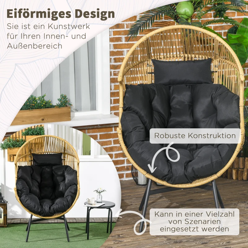 Outsunny Rattansessel Outdoor-Sessel Gartensessel, PE-Rattan, 89 cm x 75 cm x 143 cm, Natur + Schwarz