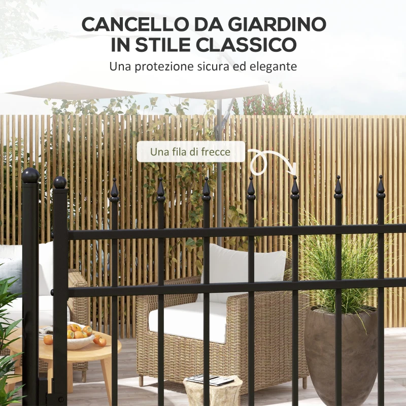 Outsunny Cancelletto di Sicurezza con Serratura, 3 Chiavi e 2 Paletti, in Acciaio Zincato, 107x204 cm, Nero