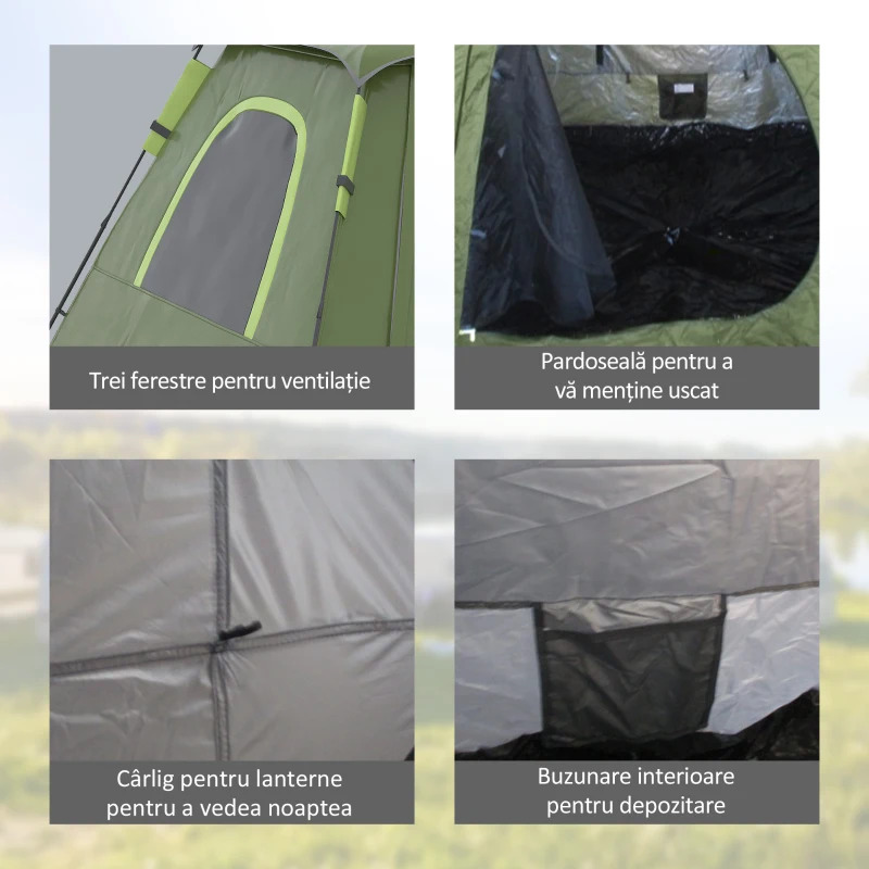 Outsunny Cort de Camping pentru 2-3 persoane cu Verandă, Ferestre și Ușă cu Fermoar, 210x210x150 cm, Verde