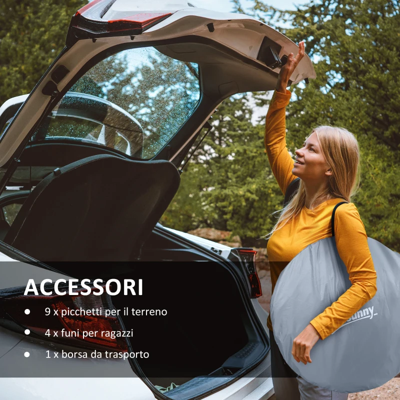 Outsunny Tenda da Campeggio Pop Up Impermeabile con Accessori e Borsa di Trasporto, 245x148x105 cm, Grigio