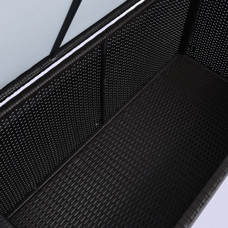 Outsunny Baule da Esterno da 284L con Pistone a Gas, Rattan PE e Acciaio, 118x54x59 cm, Marrone Scuro