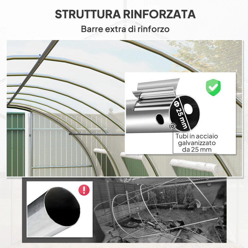 Outsunny Serra a Tunnel 6x3 m con 2 Ingressi e 8 Finestre, in PE, Poliestere e Acciaio Zincato, Bianco e Verde