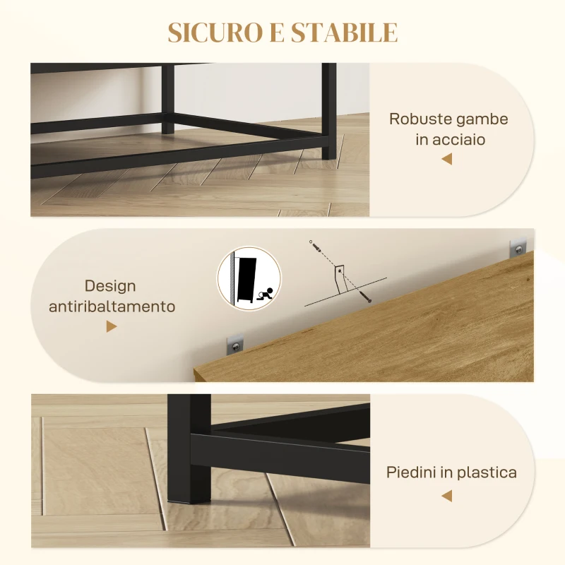 HOMCOM Credenza da Soggiorno a 2 Livelli con Ripiano Regolabile, in Legno e Acciaio, 80x40x78 cm, Marrone e Nero