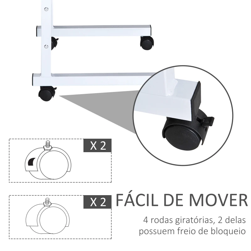 HOMCOM Mesa de computador para Hogar escritorio Altura Ajustável Mesa Compacta com Rodas 60x40x68-78cm Cor Branco