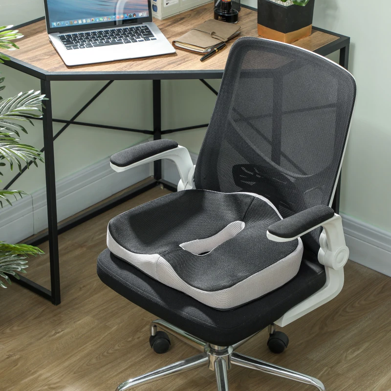 HOMCOM Cojín de Asiento de Espuma Viscoelástica con Base Antideslizante para Silla de Comedor Silla de Ruedas Negro