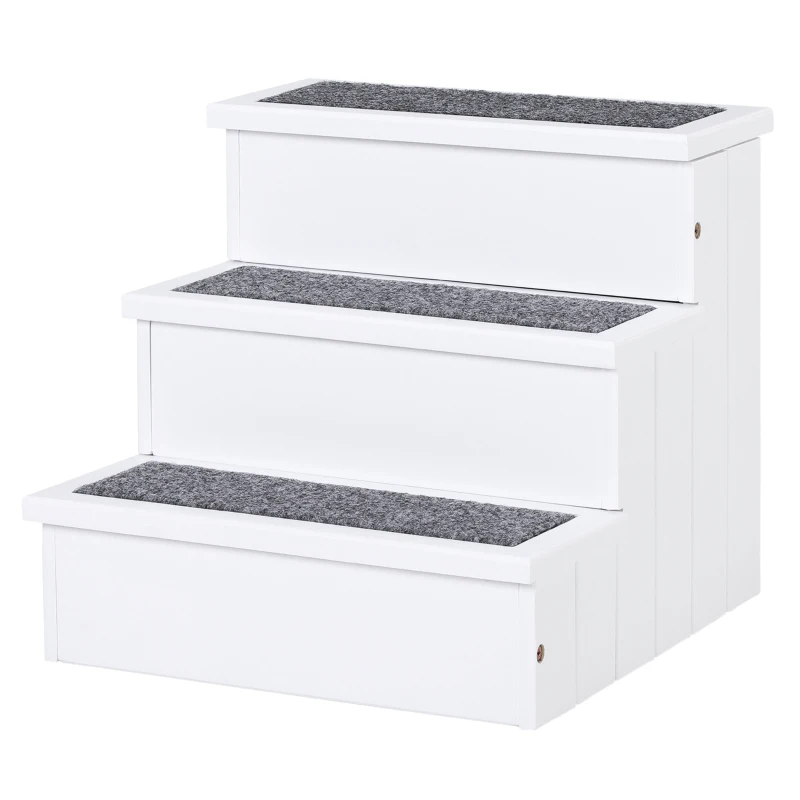 PawHut Escada para Animais de Estimação de 3 Degraus com Armazenamento e Tapete Antiderrapante 40,5x44,5x38 cm Branco