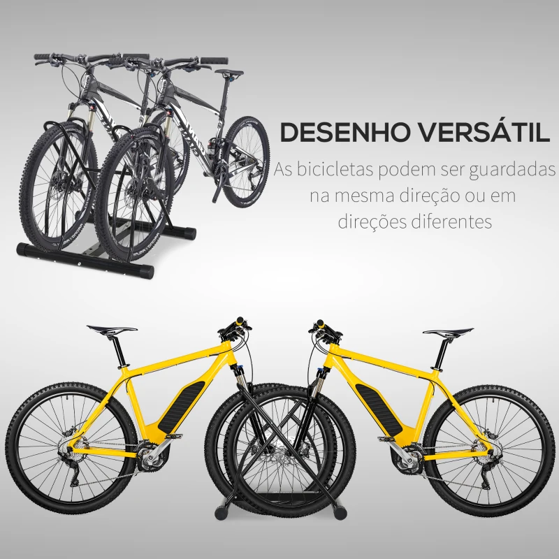 HOMCOM Suporte de Estacionamento Cruzado para 2 Bicicletas Aço Portátil 60x54x57 cm Preto