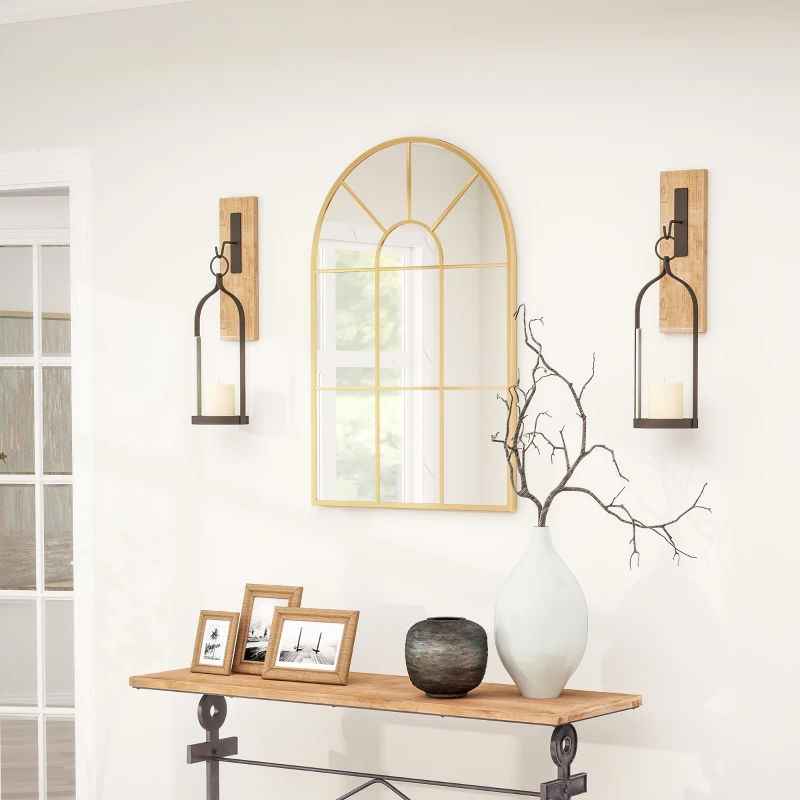 HOMCOM Espelho Decorativo de Parede 60x91 cm Espelho em Forma de Arco de Metal Estilo Moderno Dourado