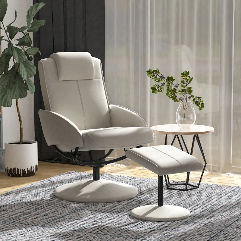 HOMCOM Faux Leather Reclining Chair and Footstool - Grey