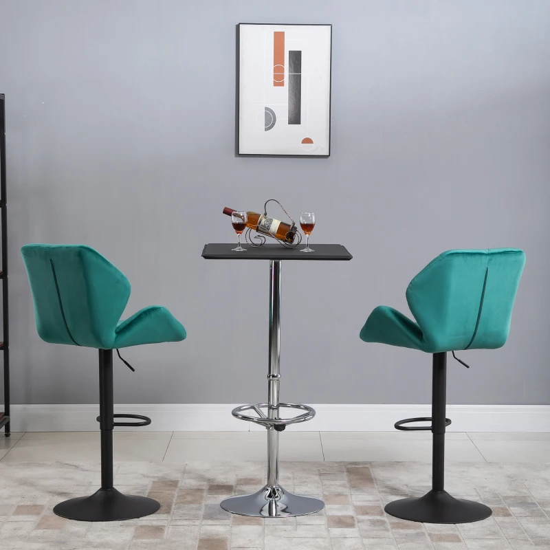 HOMCOM Bar Stools Set of 2, Swivel Velvet-feel Barstools with Wide Seat, Adjustable Height and Footrest, Breakfast Bar Chairs for Kitchen, Dining Room, Green