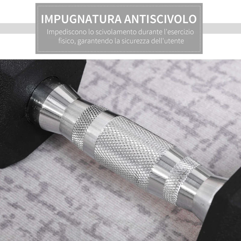 HOMCOM Set di 2 Manubri da 4 kg Esagonali con Presa Antiscivolo e Rivestimento in Gomma, Nero
