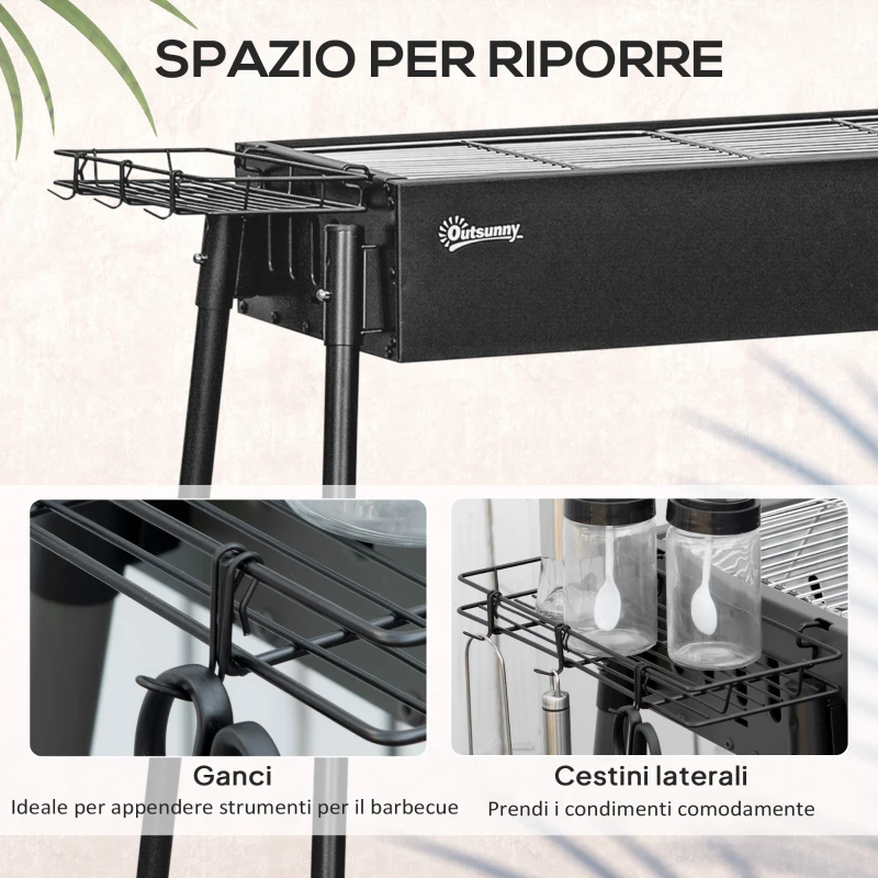 Outsunny Barbecue a Carbonella con 2 Griglie e Cestini Laterali, 94x39x70cm, Nero
