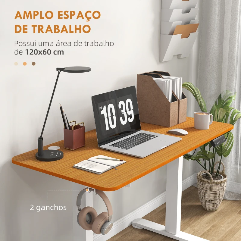 Vinsetto Secretária Elétrica  Ajustável em Altura com 3 Memórias Sistema de Colisão e Proteção contra Sobreaquecimento 120x60 cm Madeira e Branco