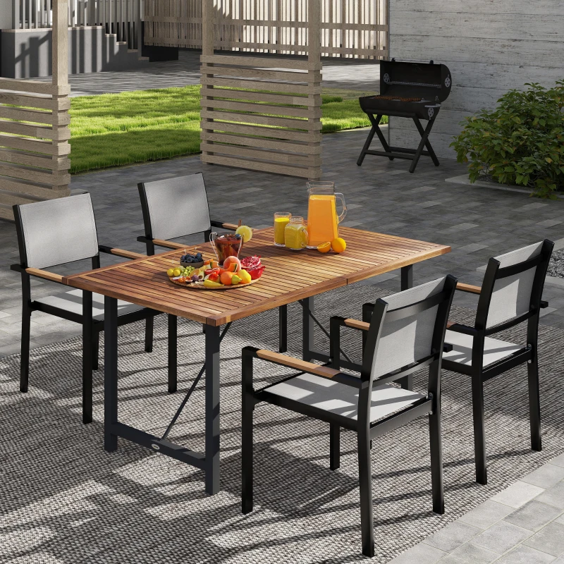 Outsunny Tavolo da Giardino 160x90 cm in Legno di Acacia e Acciaio con Piano a Doghe, Teak