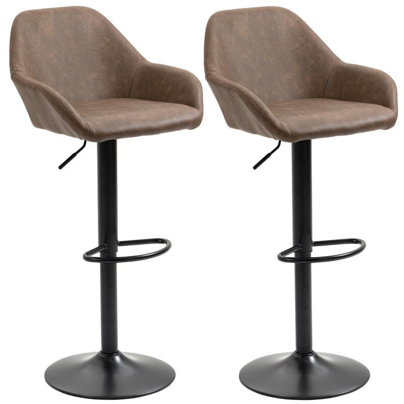 MoNiBloom Set Of 2 Adjustable Swivel Bar Stools – Leather-Look, Counter Height, Coffee, 250lb Capacity