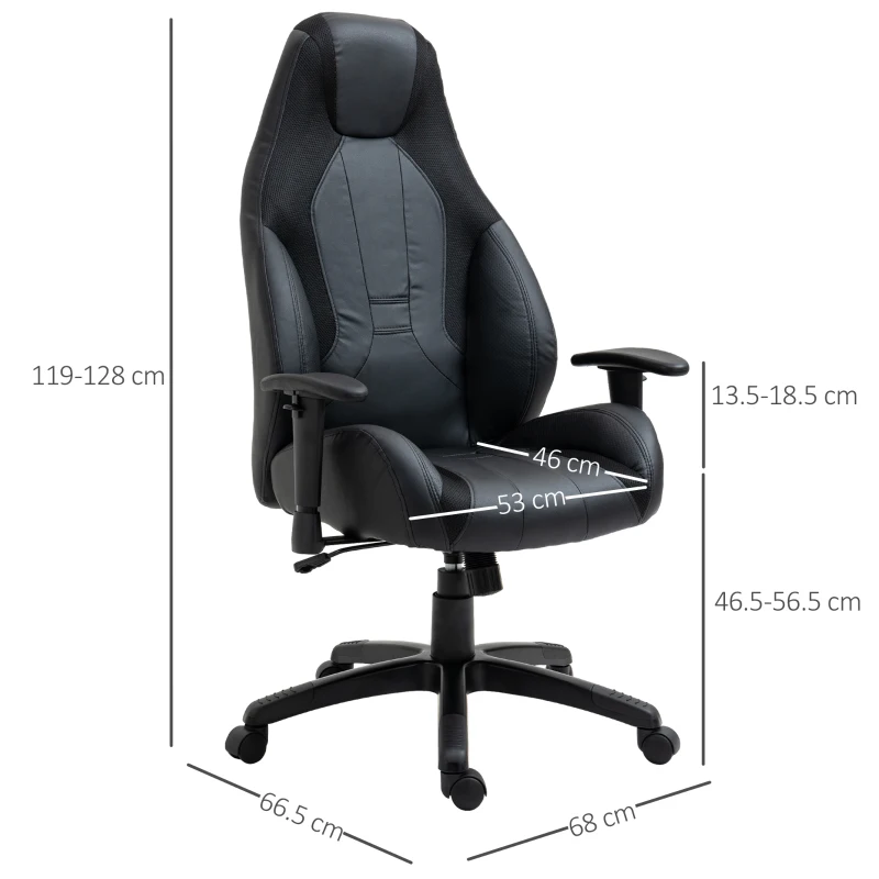 Vinsetto Racing Gaming Chair, Mesh & Faux Leather Computer Chair with High Back, Swivel Wheels, Adjustable Height and Armrest, Black